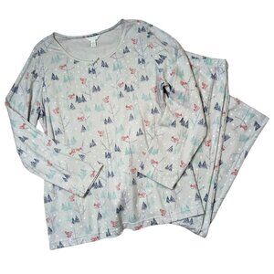 Charter Club Pajama Set Top Matching Pants Gray Winter Print Size XL